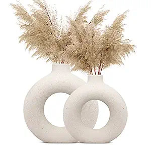 LuxeLane 'Donut Vase' for Home Decor - White, 6 & 8 inches, Pack of 2