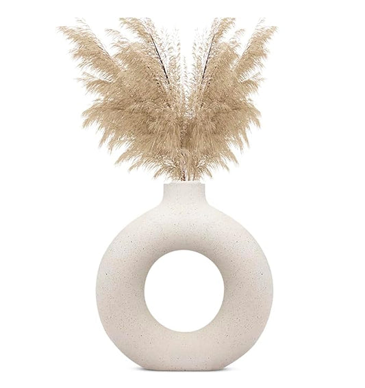 LuxeLane 'Donut Vase' for Home Decor - White, 12 inches