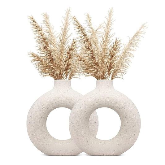 LuxeLane 'Donut Vase' for Home Decor - White, 6 inches, Pack of 2