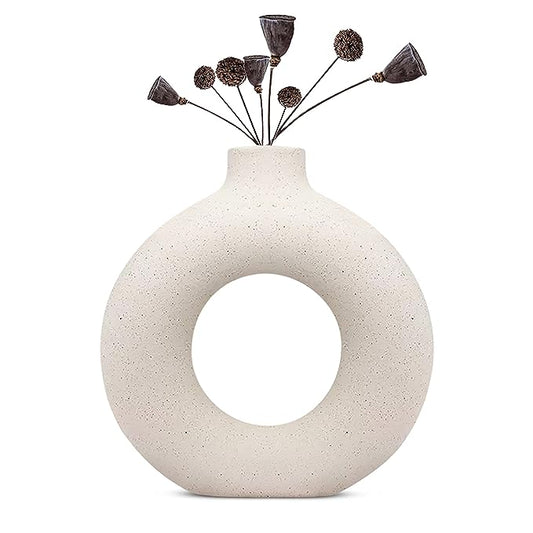 LuxeLane 'Donut Vase' for Home Decor - White, 6 inches